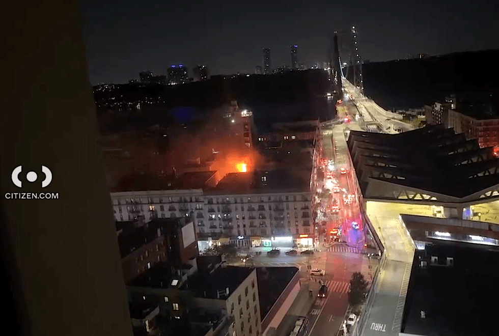 The fire erupted across the street from the George Washington Bridge Bus Station