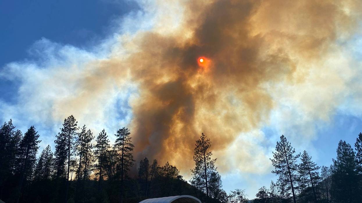 The fire has already damaged one structure and a firefighter has been injured.