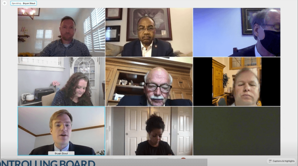 The first appearance of the home office background.