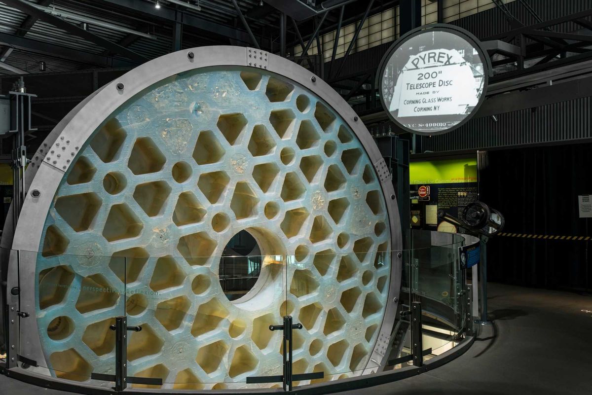 The first casting of the 200" Hale telescope mirror. It sits at the heart of the Innovation Galleries.