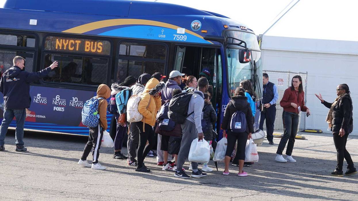 The first two buses of migrants were brought to Floyd Bennett Field to be sheltered. They quickly left.