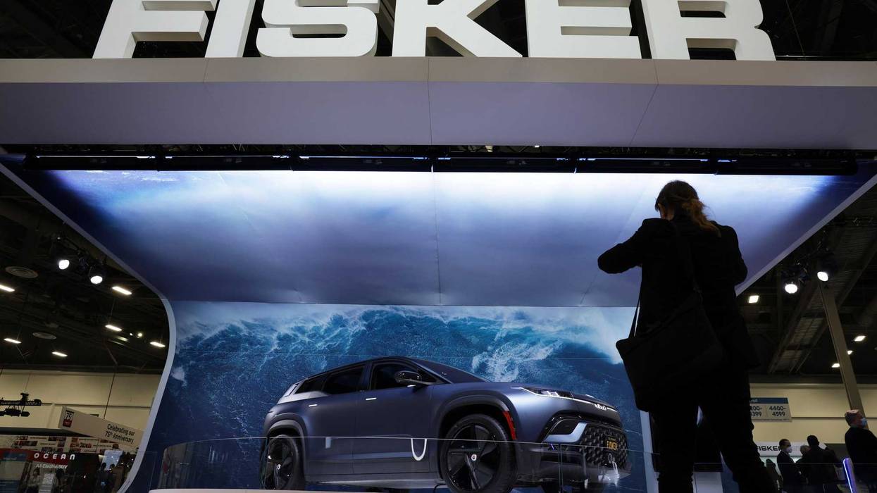 The Fisker Ocean SUV is displayed at the Fisker booth at CES 2022 at the Las Vegas Convention Center on January 5, 2022 in Las Vegas, Nevada.