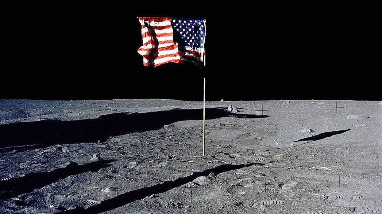 The flag of the United States stands alone on the surface of the moon. The 30th anniversary of the Apollo 11 Moon landing mission is celebrated July 20, 1999. (Photo by NASA/Newsmakers)