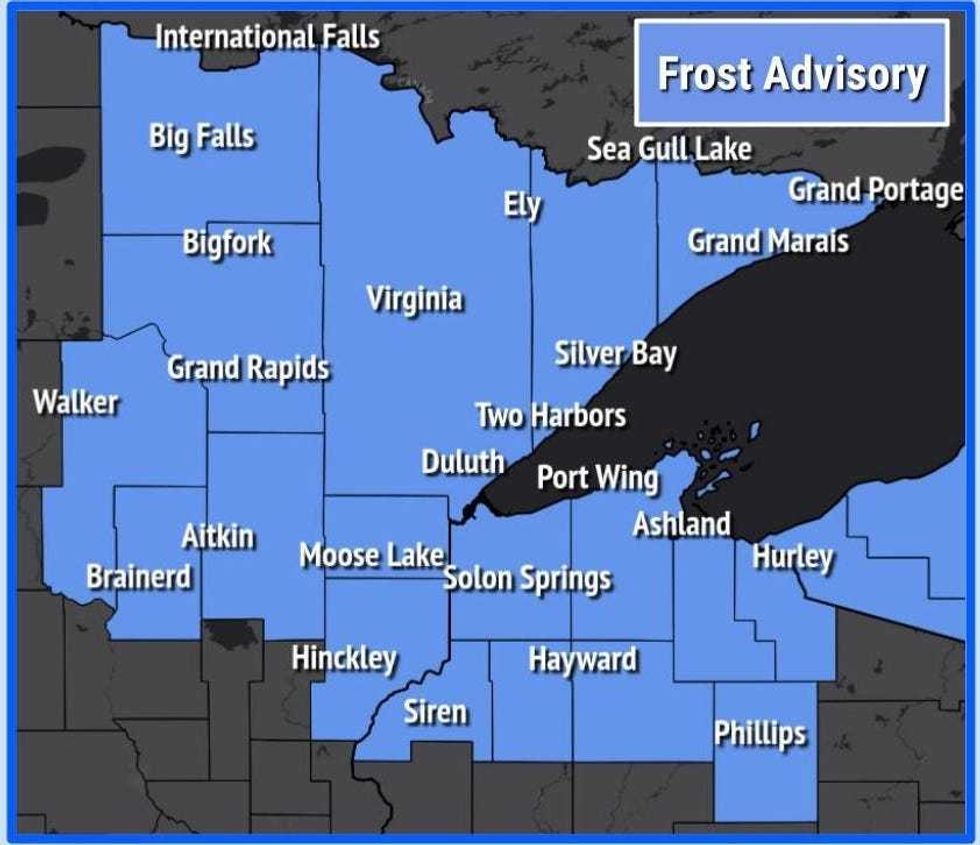 The frost advisory in the northern parts of Minnesota and Wisconsin through Friday morning.