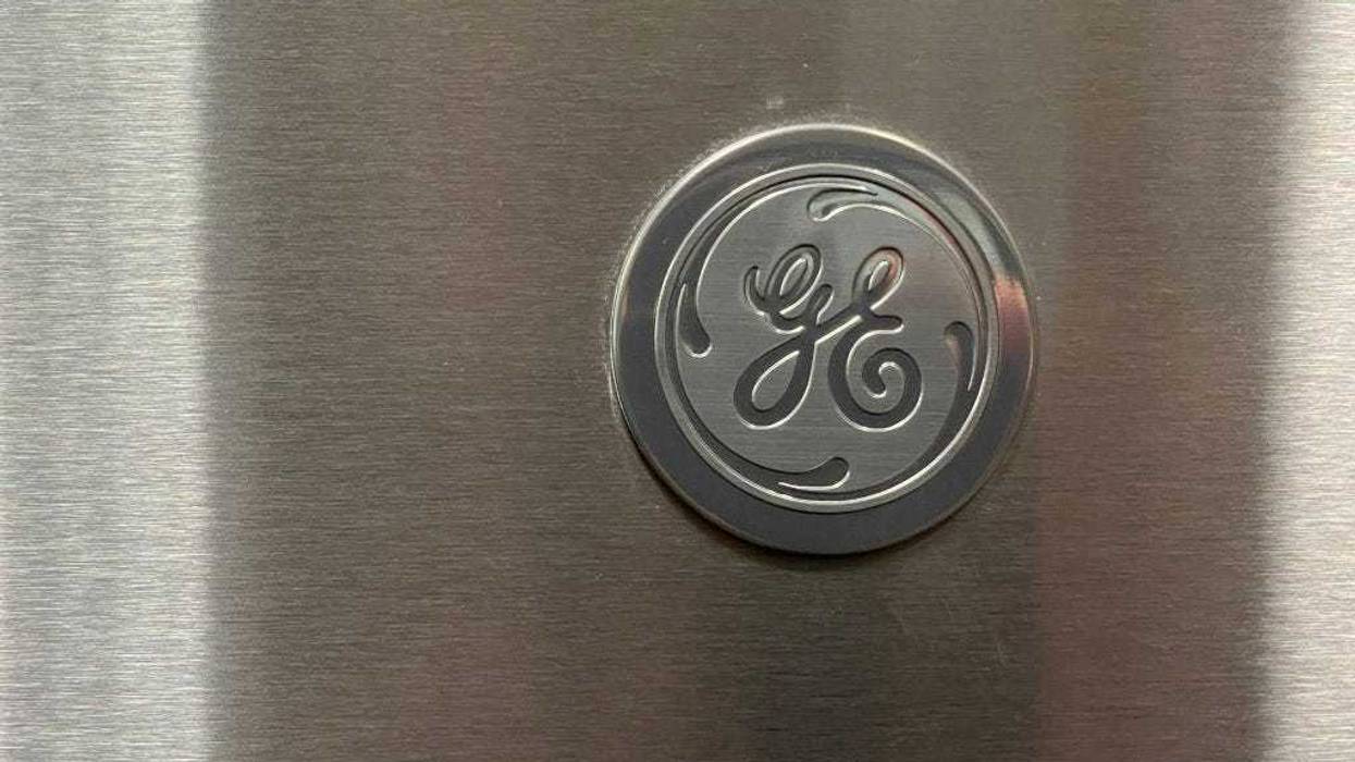 The General Electric logo is displayed on a refrigerator at a Best Buy store on January 25, 2022 in San Francisco, California.