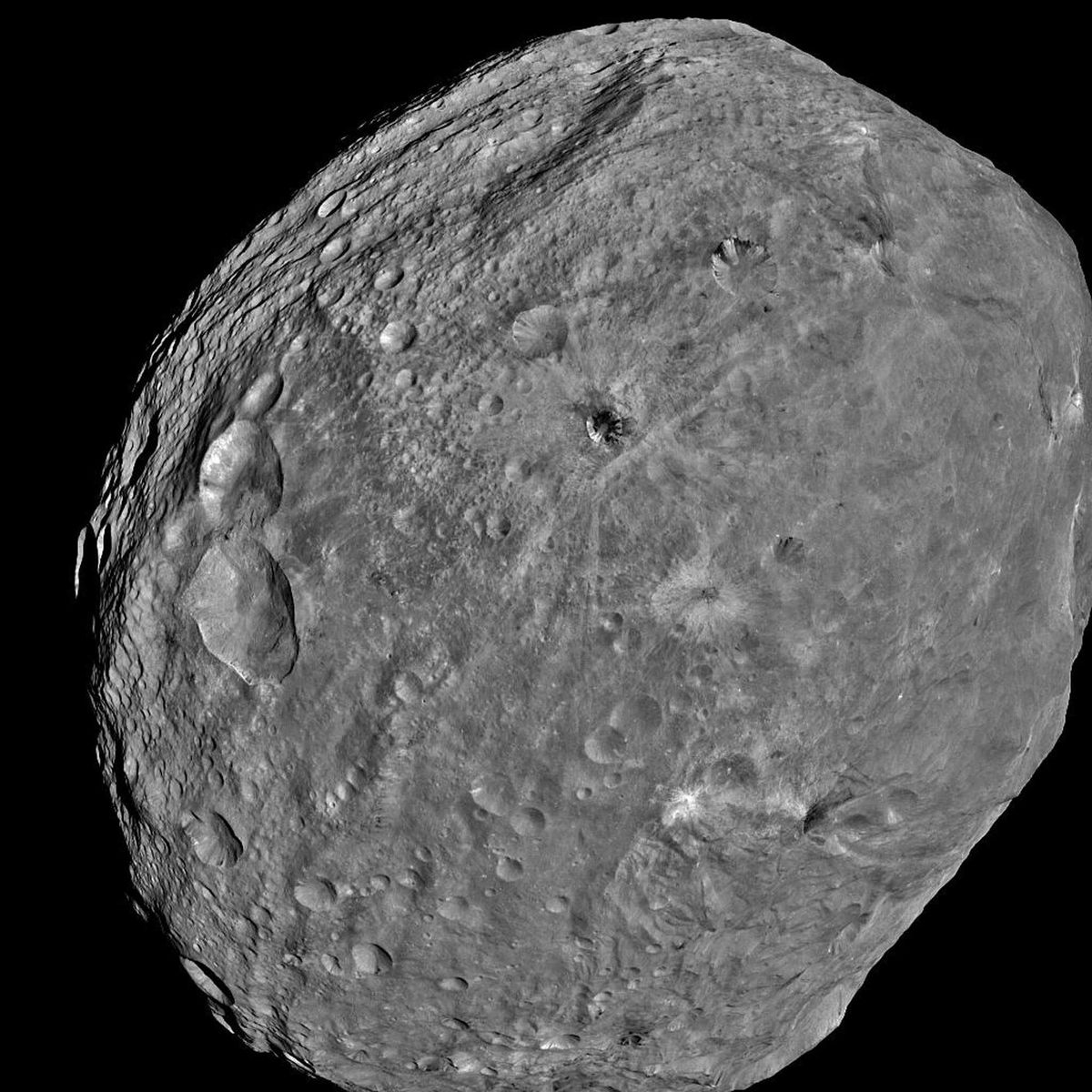 The giant asteroid Vesta as seen from NASA spacecraft.