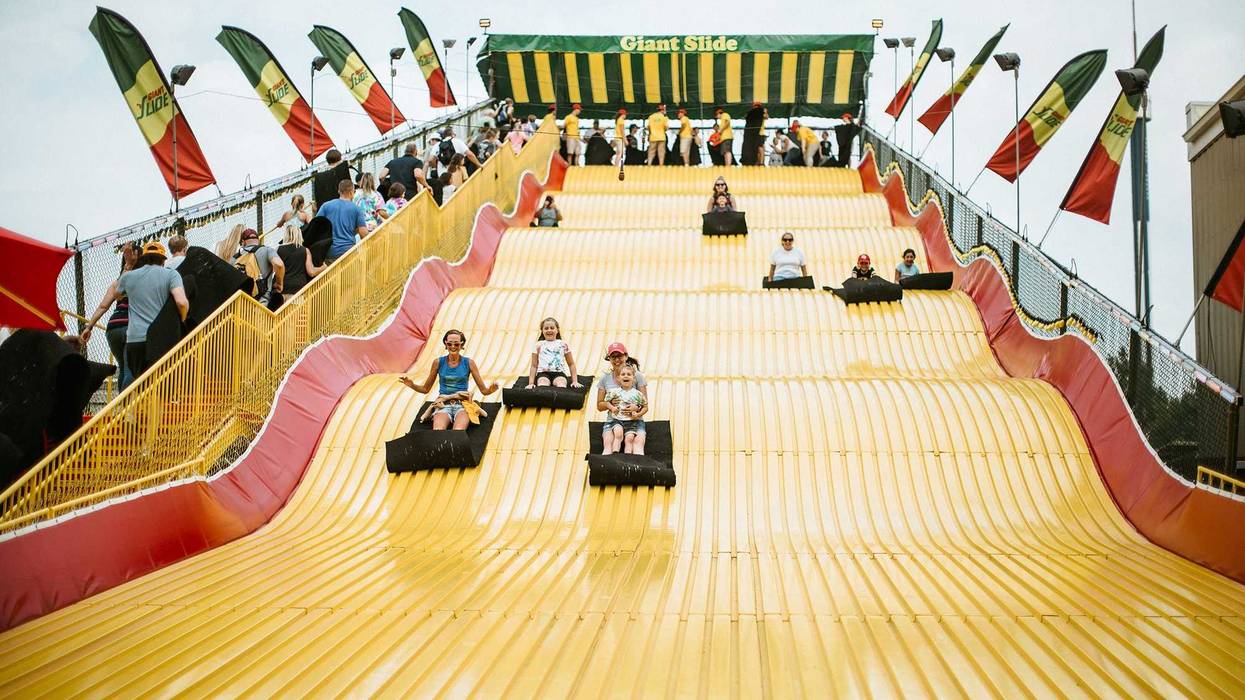 The Giant Slide is one of the Minnesota State Fair's most popular permanent attractions. As they get it set-up, they are offering people who stop by a free ride to "test it out" ahead of Thursday's fair opening.