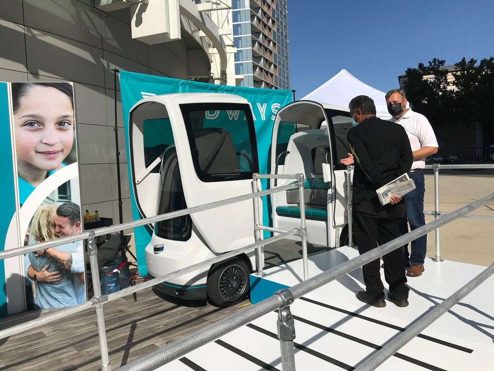 The "Glydcar" is an all-electric autonomous vehicle produced by Glydways.