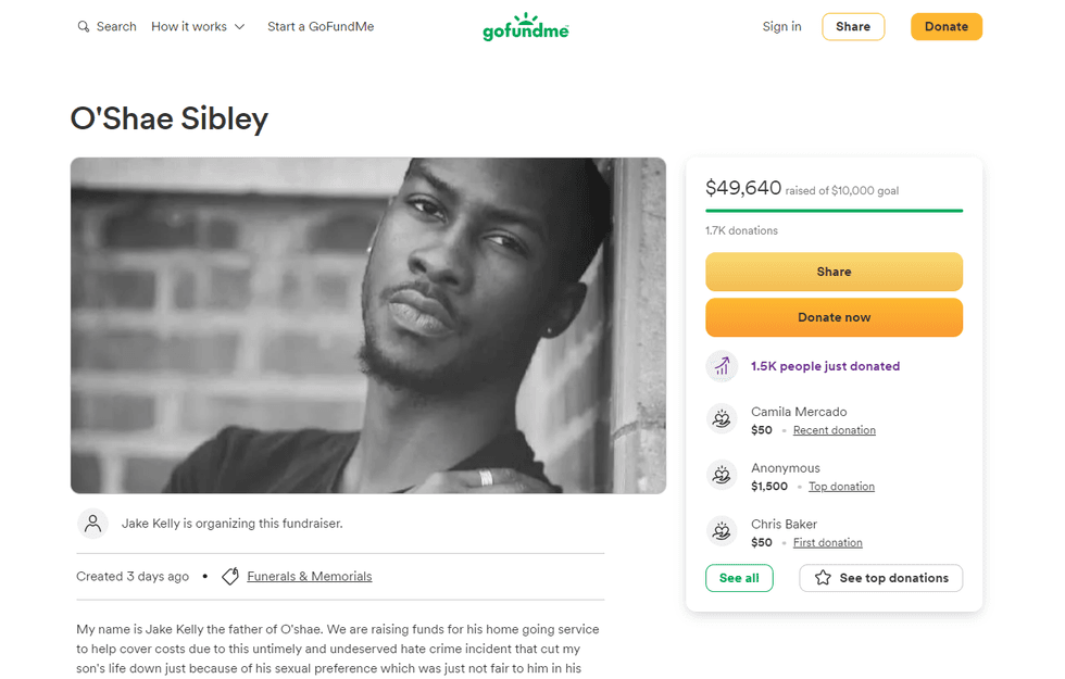 The GoFundMe page for O