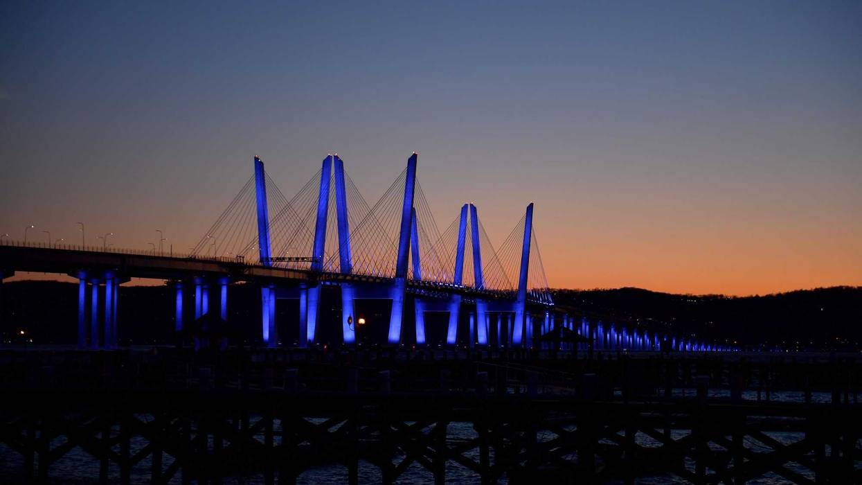The Governor Mario M. Cuomo Bridge, formerly known as the The Tappan Zee Bridge, is lit blue on April 09, 2020 in Tarrytown, New York.