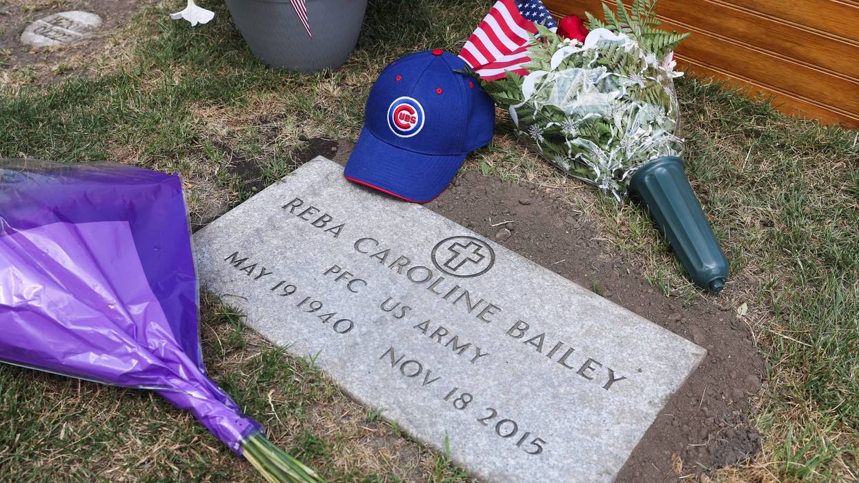 The grave marker of 75-year-old Pfc. Reba C. Bailey, a former missing person cold case named Seven Doe, is seen during a military funeral at Mount Olivet Catholic Cemetery in Chicago, Tuesday, July 1, 2025.