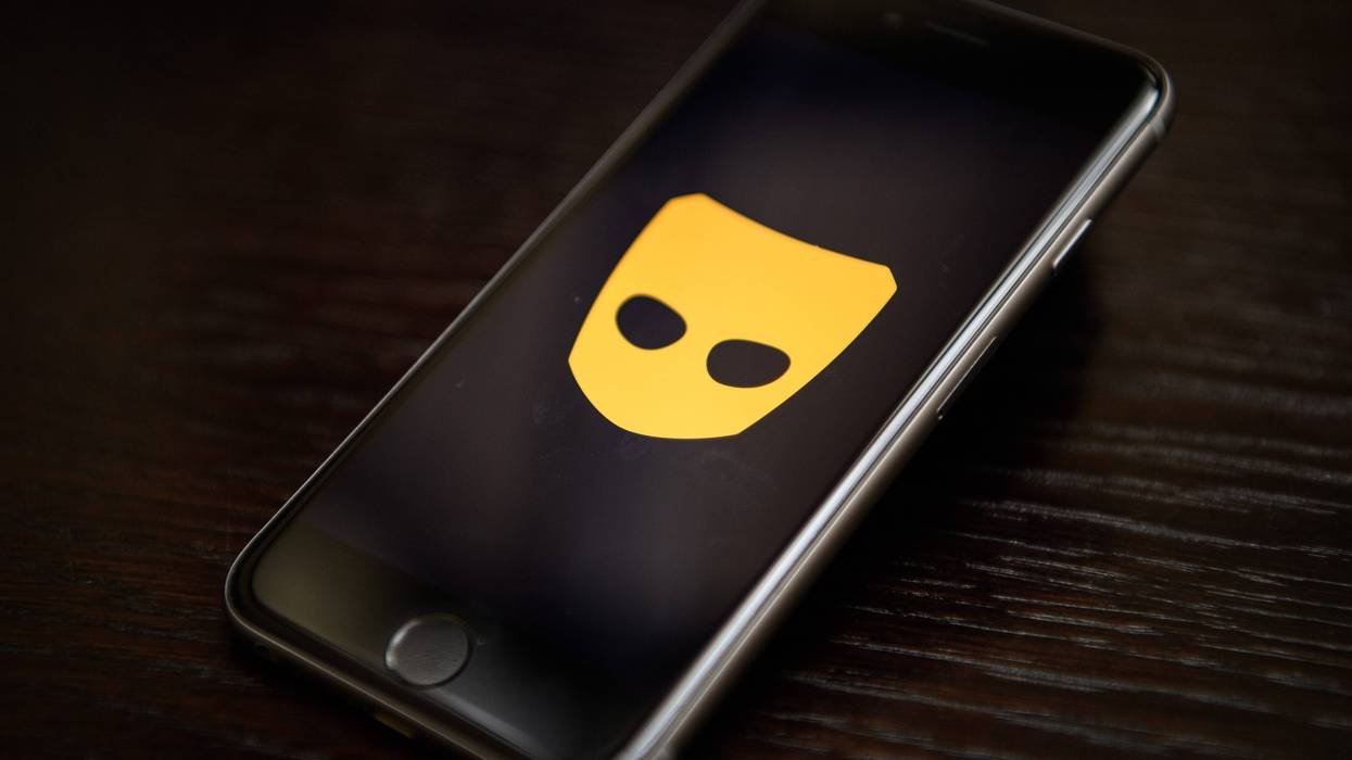 The "Grindr" app logo is seen on a mobile phone screen on November 24, 2016 in London, England.