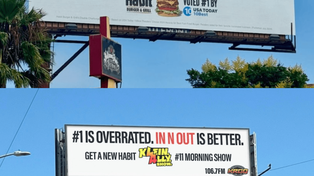 The Habit Burger Grill billboard, and the Klein. Ally. Show. Billboard in defense