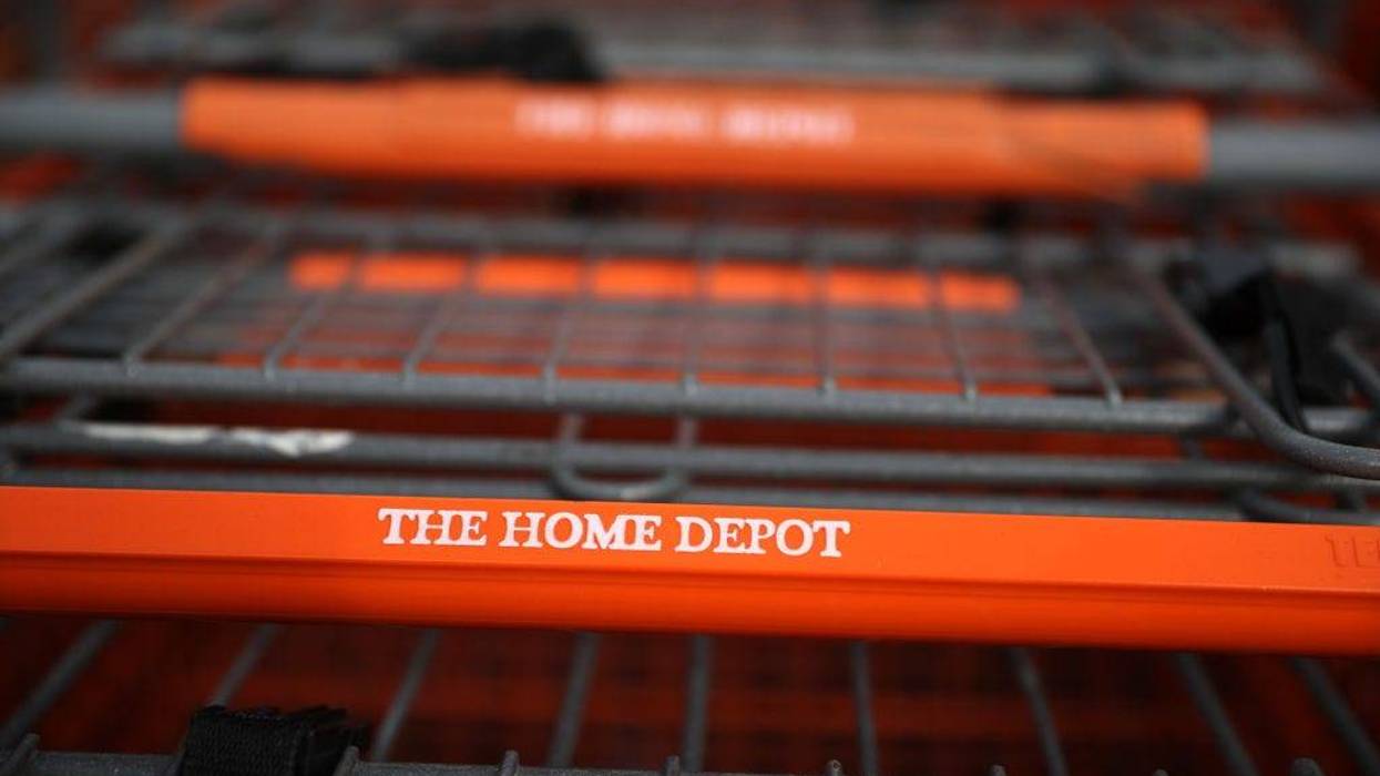 The Home Depot logo is displayed on a shopping cart outside of a store on November 16, 2021 in Vallejo, California.