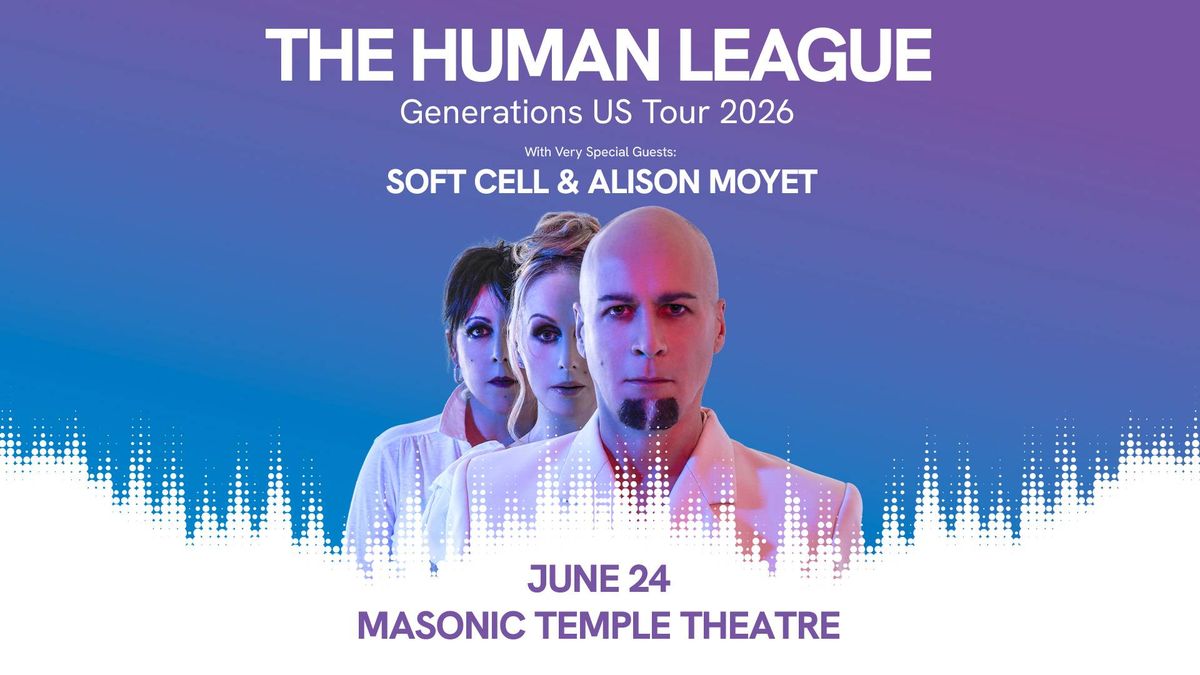 The Human League Generations US Tour 2026 poster with Soft Cell & Alison Moyet, featuring band photo.