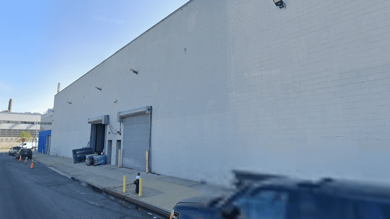 The industrial area in Greenpoint where police said four were hit in a drive-by shooting at a biker party.