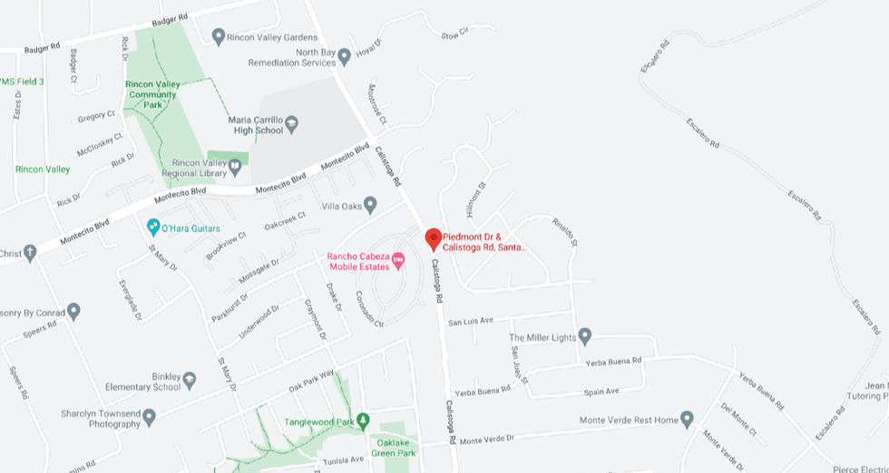 The intersection of Calistoga Road and Piedmont Drive in Santa Rosa.