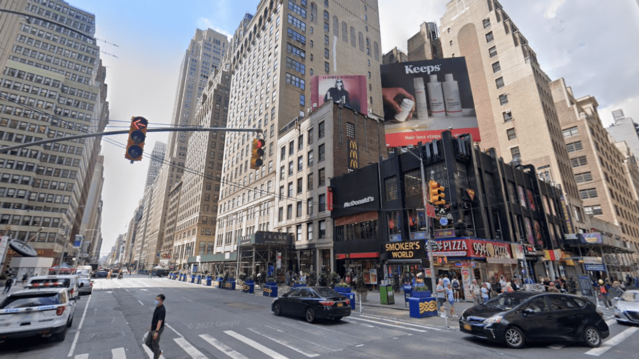The intersection of Seventh Avenue and West 40th Street, where a man was stabbed on Saturday, according to police.