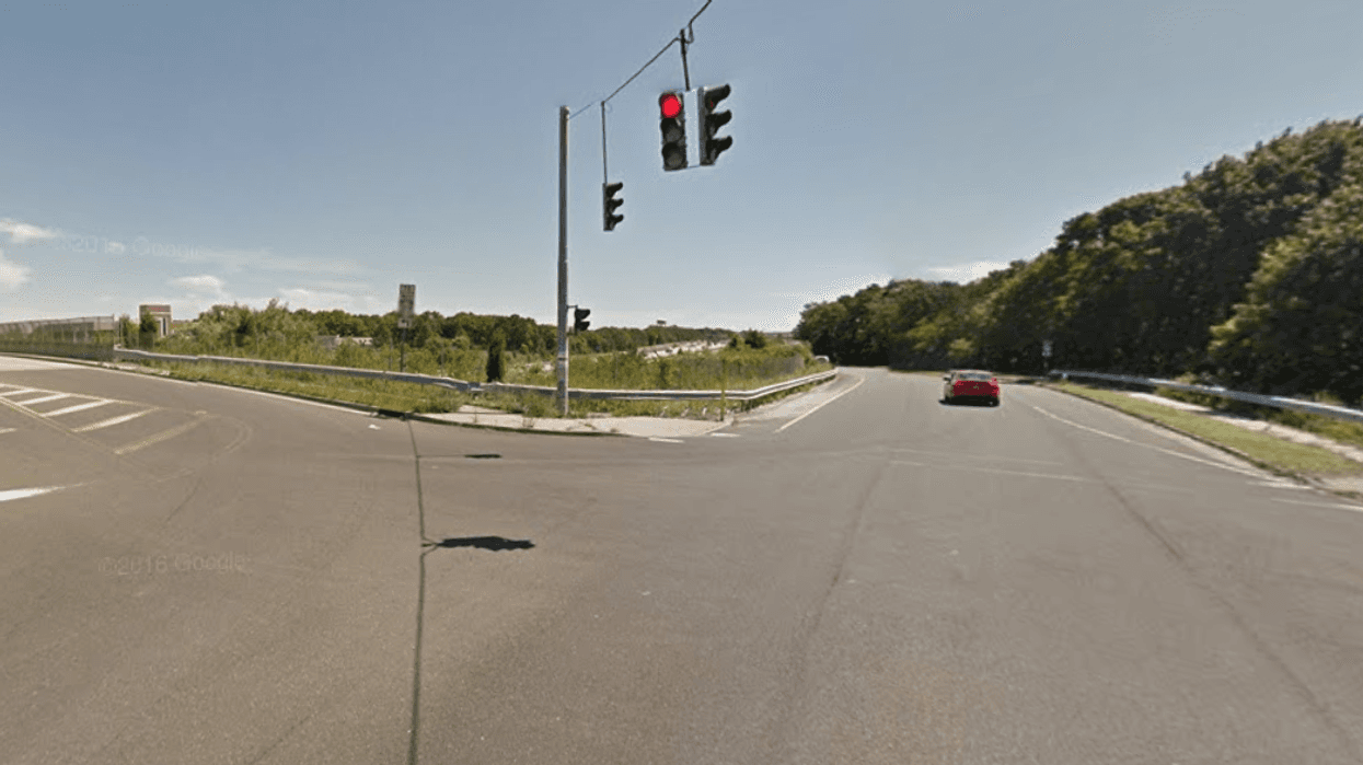 The intersection of two major roads in Sayville where a man was hit by three different cars early Sunday morning.