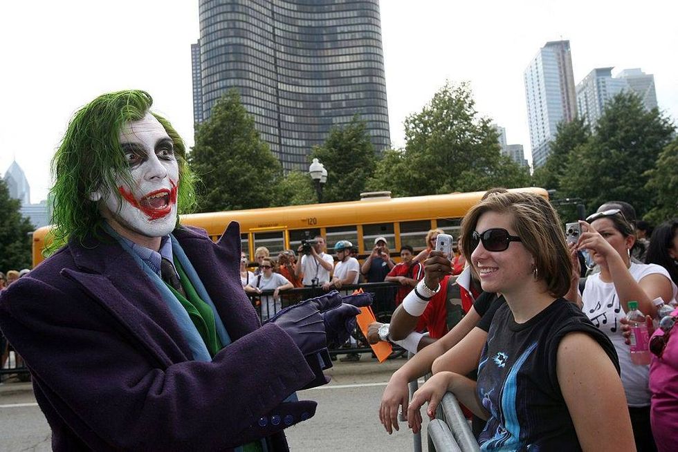 The Joker greets fans at the Chicago premiere of
