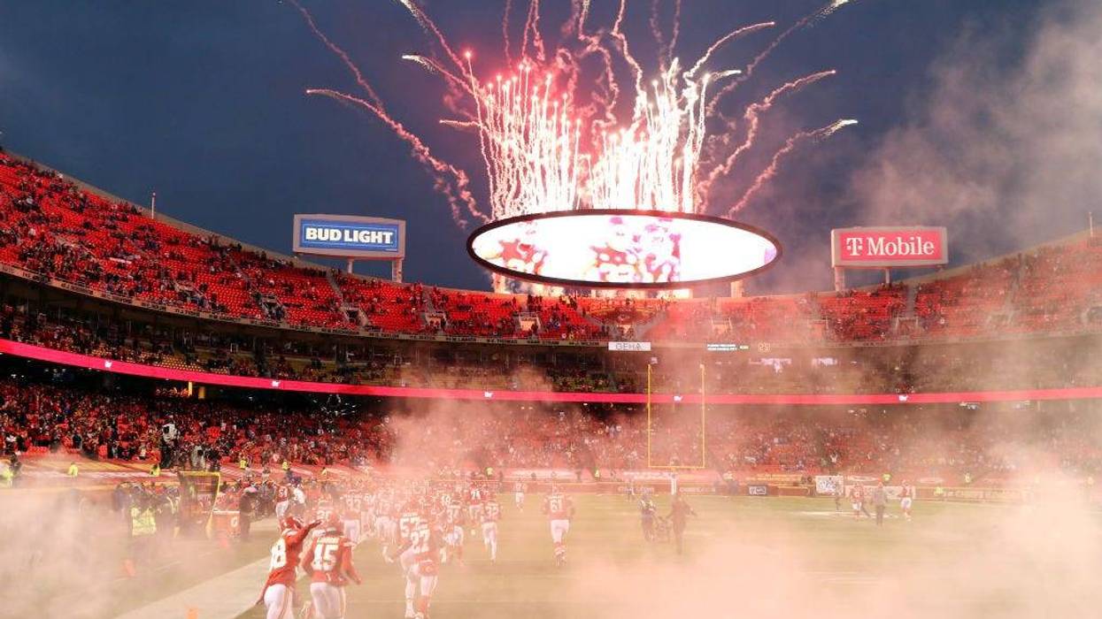 The Kansas City Chiefs take the field before the AFC Championship game against the Buffalo Bills at Arrowhead Stadium on January 24, 2021 in Kansas City, Missouri.