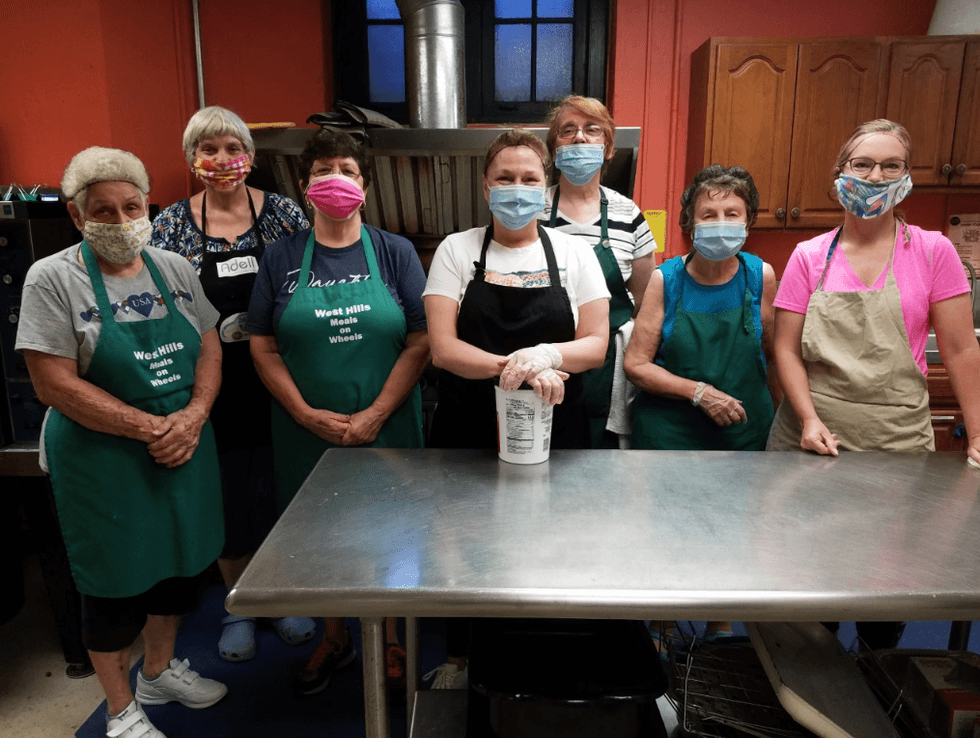 The kitchen crew at the amazing Meals on Wheels West Hills chapter!