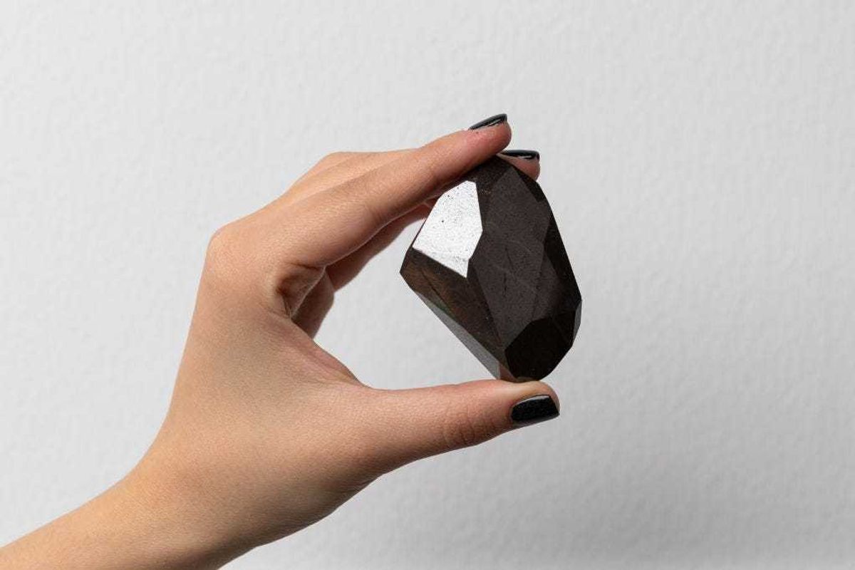 The Largest Faceted Diamond to ever come to Auction, The Enigma, at 555.55 carats is unveiled at Sotheby's Dubai, on January 17, 2022 in Dubai, United Arab Emirates. (Photo by Neville Hopwood/Getty Images for Sotheby's Dubai)