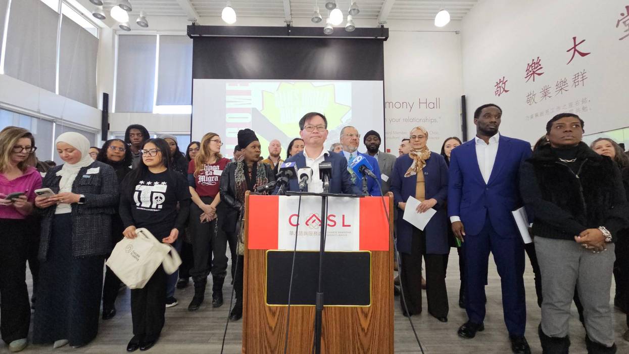 The leaders of around 2 dozen immigrant and minority focused community organizations gather in Chicago’s Chinatown to make a unified call for continuing the momentum behind nationwide actions opposing Trump Administration policy and tactics. January 29, 2026.