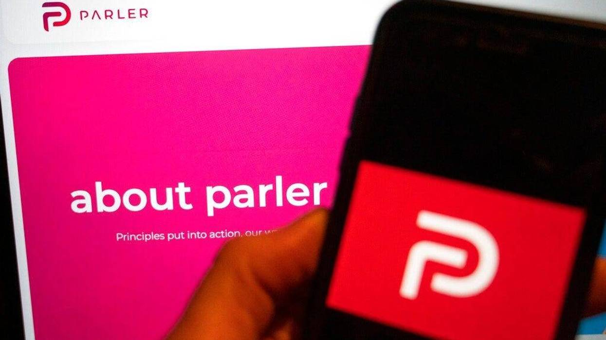 The logo of the social media platform Parler is displayed in Berlin, Jan. 10, 2021.