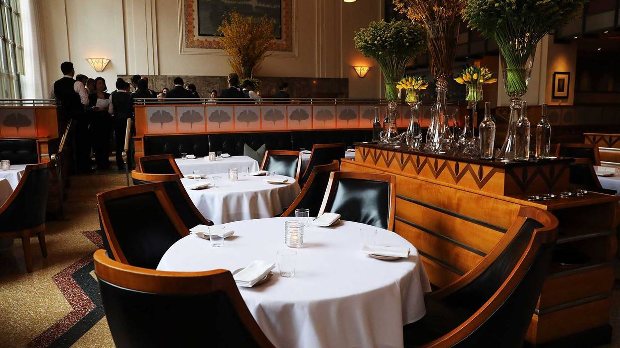 The main dining room is set for dinner at Eleven Madison Park at 11 Madison Avenue in the Flatiron District in New York City.