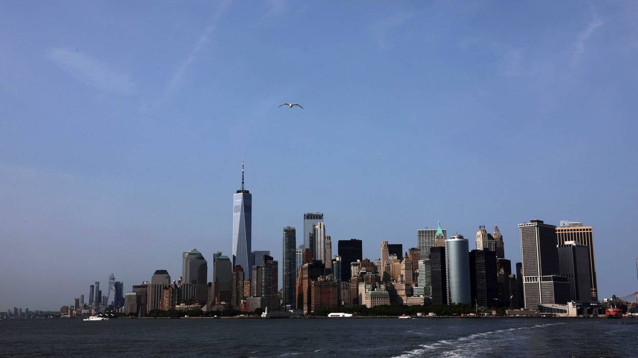 The Manhattan skyline is seen from the Staten Island Ferry