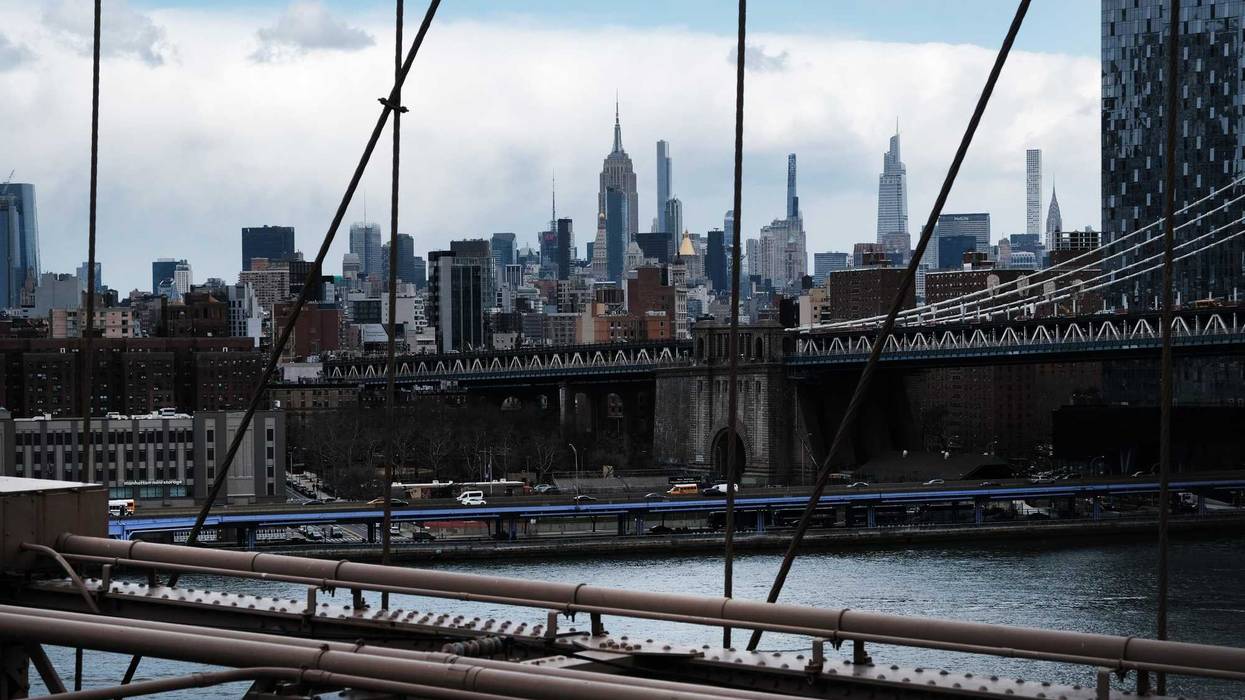 The Manhattan skyline looms over the East River on March 28, 2022 in New York City