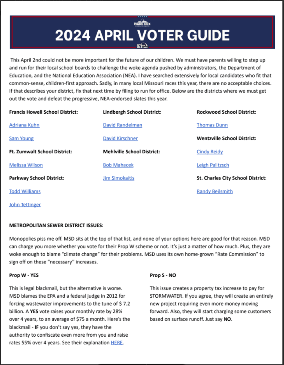The Marc Cox Morning Show 2024 April Voter Guide | School Board Elections & MSD