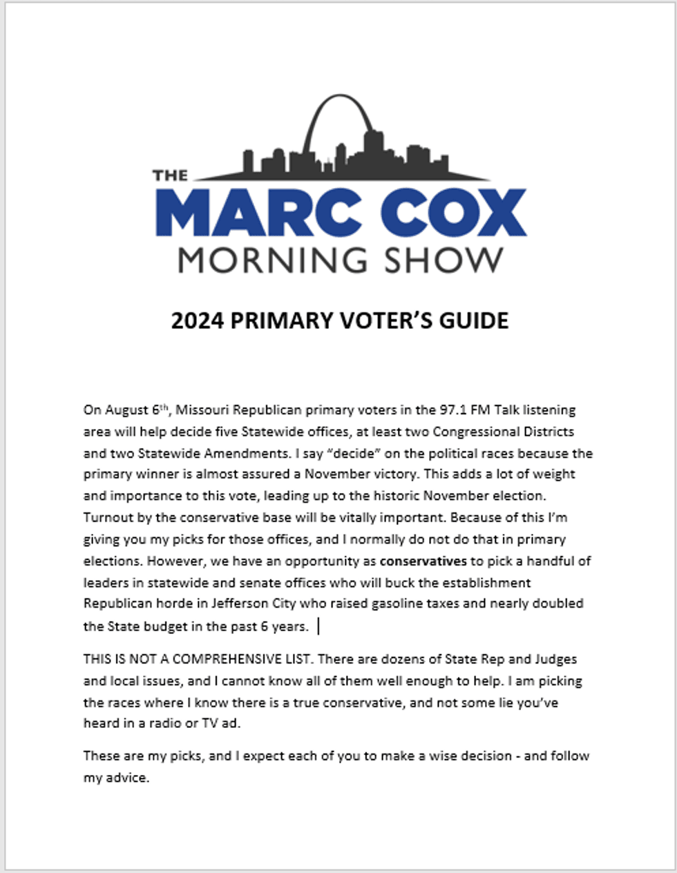 The Marc Cox Morning Show 2024 Primary Voter