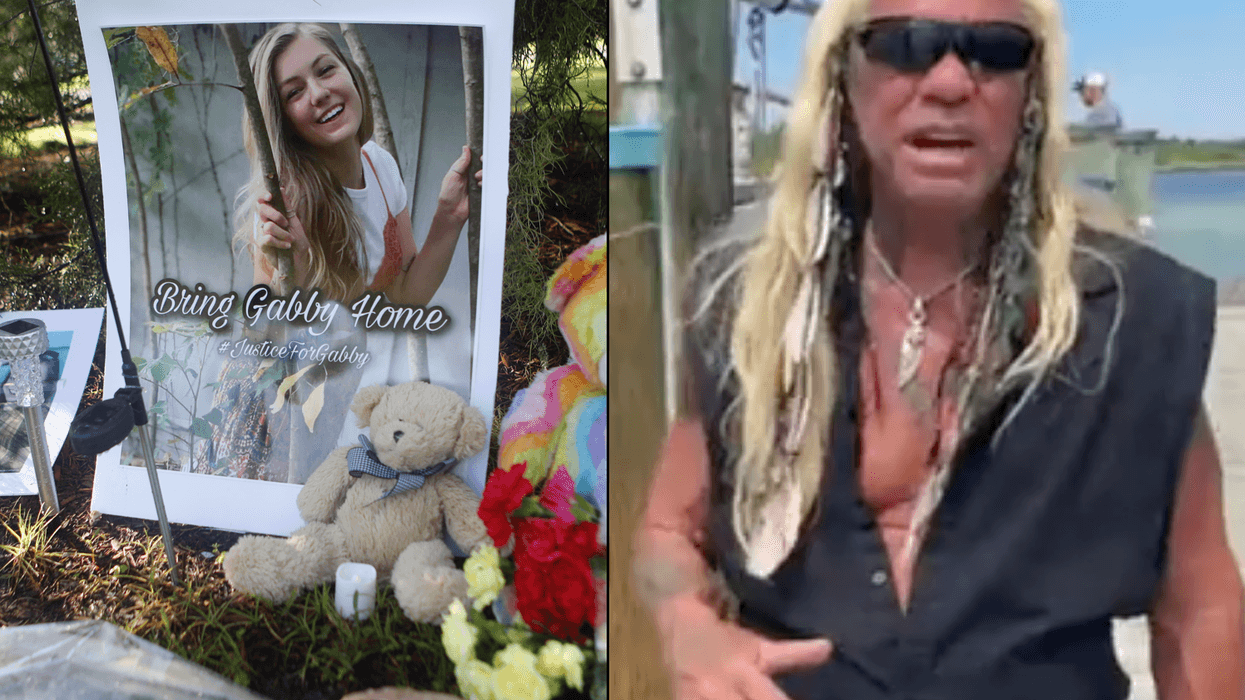 The memorial to Gabby Petito in Florida (left). Dog the Bounty Hunter during a search for Brian Laundrie (right)