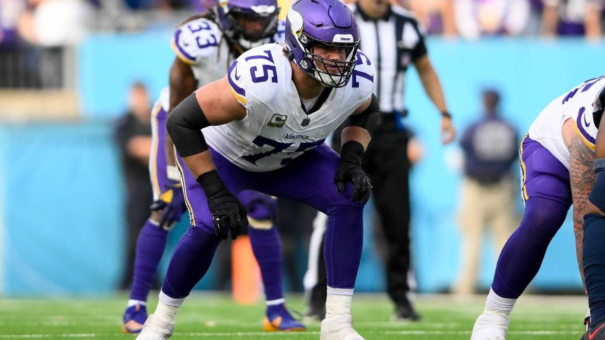 The Minnesota Vikings made the offensive line their top priority for the offseason. Injuries up front have so far been foiling the plan, including the latest to left tackle Brian O'Neill (75).