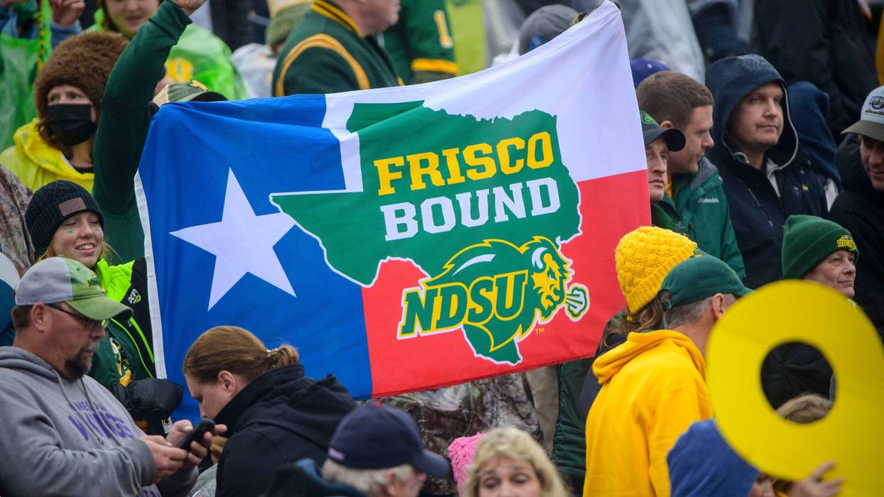 The Montana State Bobcats fans hold up a Texas flag during the FCS Championship between the North Dakota State Bison and the Montana State Bobcats at Toyota Stadium.