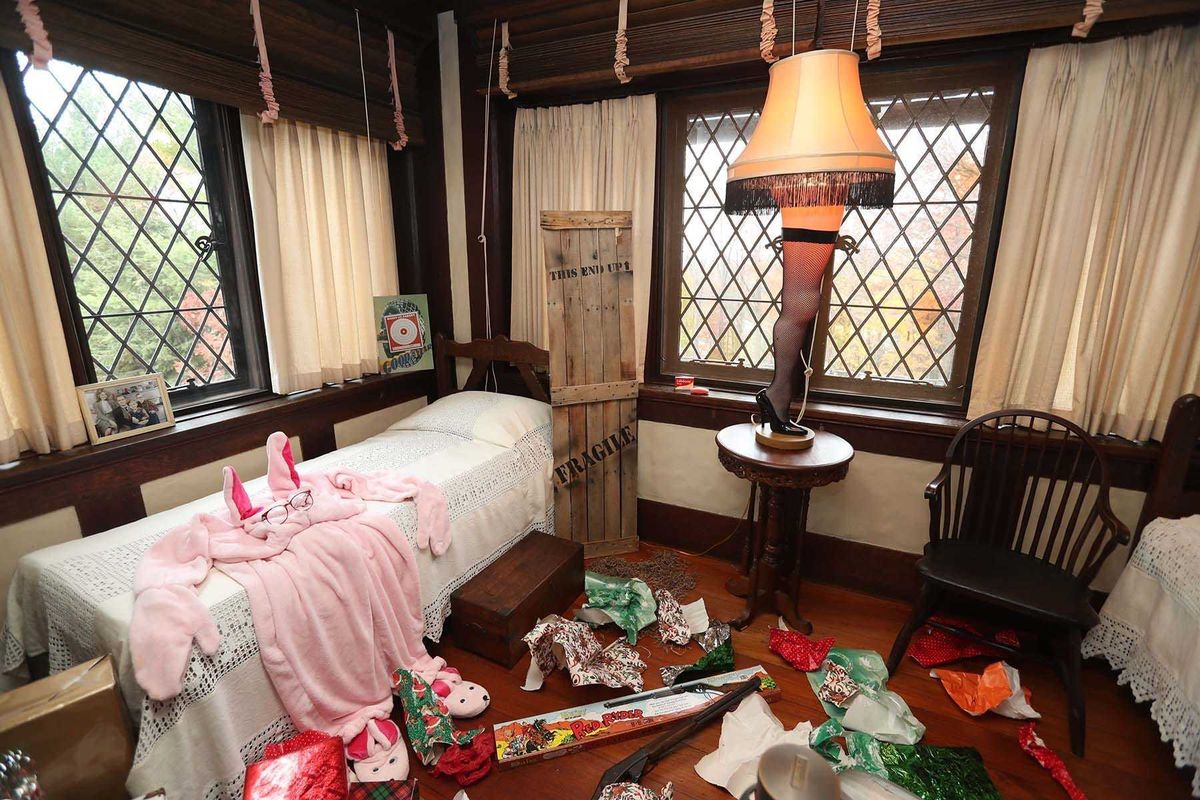 The movie "A Christmas Story" is the theme of this room inside the Manor House at Stan Hywet Hall & Gardens complete with leg lamp.