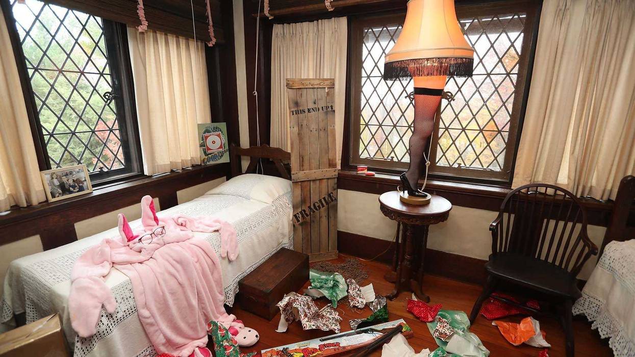 The movie "A Christmas Story" is the theme of this room inside the Manor House at Stan Hywet Hall & Gardens complete with leg lamp.