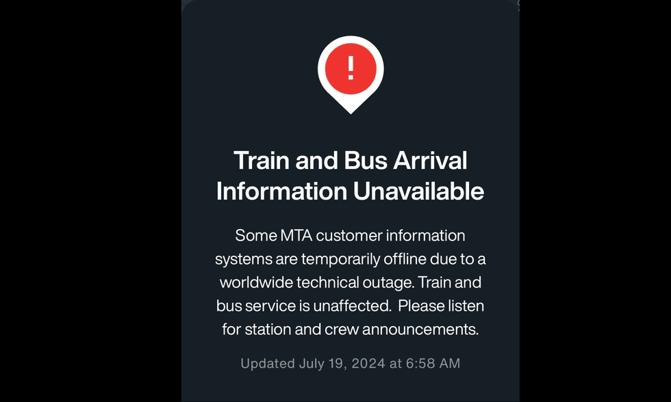 The MTA app said train and bus times were unavailable Friday