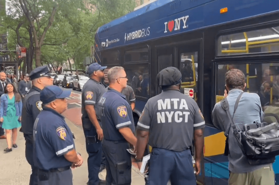 The MTA Eagle Team worked with the NYPD to find bus evaders at East 97th Street and First Avenue in Manhattan on Thursday