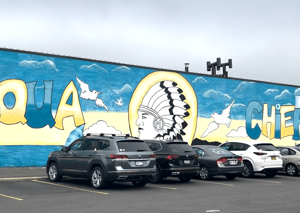 The mural of the Massapequa Chief mascot was painted by students