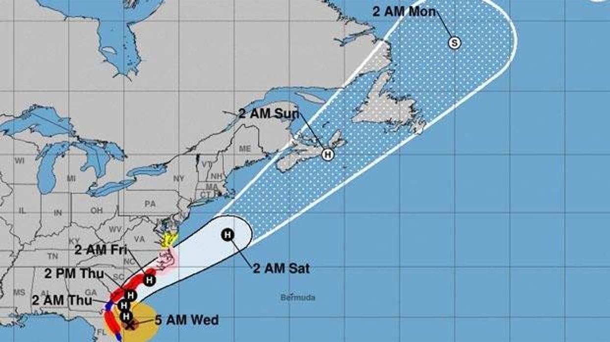 The National Hurricane Center says Dorian's core "will move dangerously close to the Florida east coast and the Georgia coast through tonight.