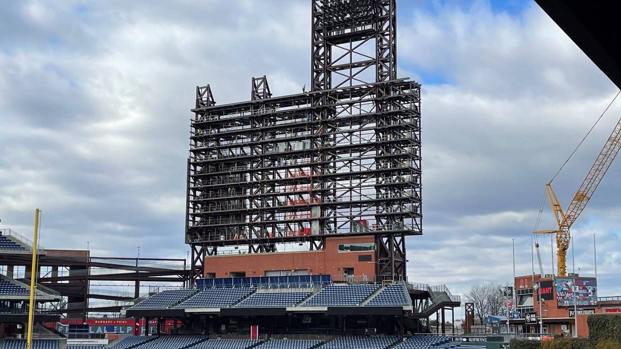 The new PhanaVision being installed at Citizens Bank Park on Jan. 18, 2023.