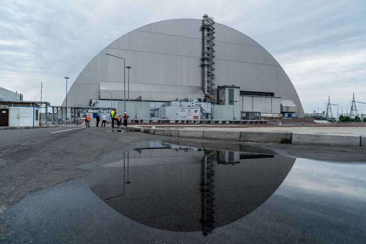 The 'New Safe Confinement' at the Chernobyl Nuclear Power Plant on July 2, 2019 in Pripyat, Ukraine. (Photo by Brendan Hoffman/Getty Images)