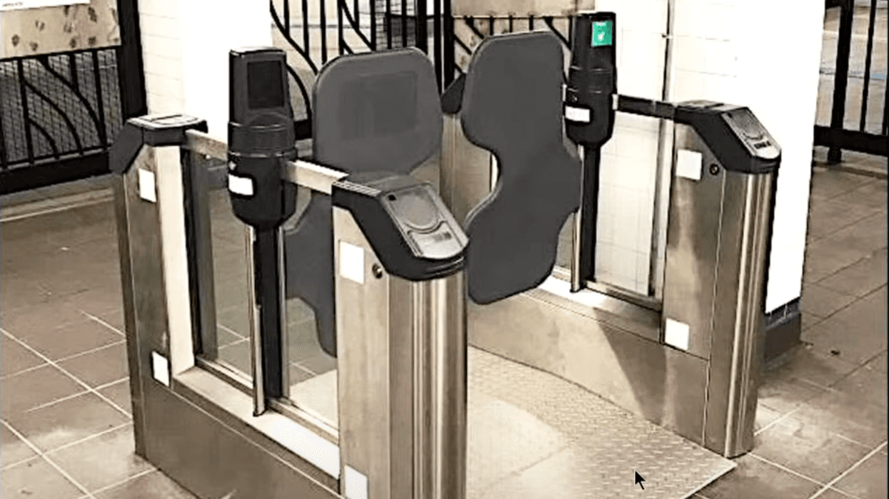 The new, wider turnstile the MTA will begin installing in its system, as displayed last year in the Jay St-Metrotech station in Brooklyn.