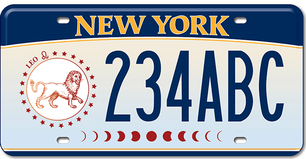 The New York State DMV released a series of zodiac-themed license plates; Leo pictured above.
