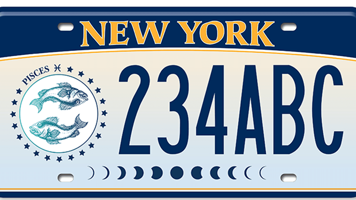 The New York State DMV released a series of zodiac-themed license plates; Pisces pictured above.