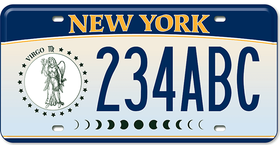 The New York State DMV released a series of zodiac-themed license plates; Virgo pictured above.