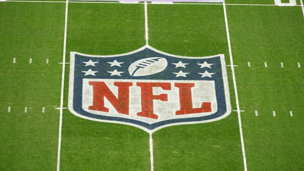 The NFL shield logo is seen at midfield before the Pro Bowl football game at Allegiant Stadium.